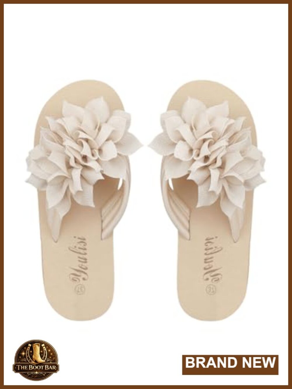 Boho Flat Sandals with 3D Flower Appliques for Beach